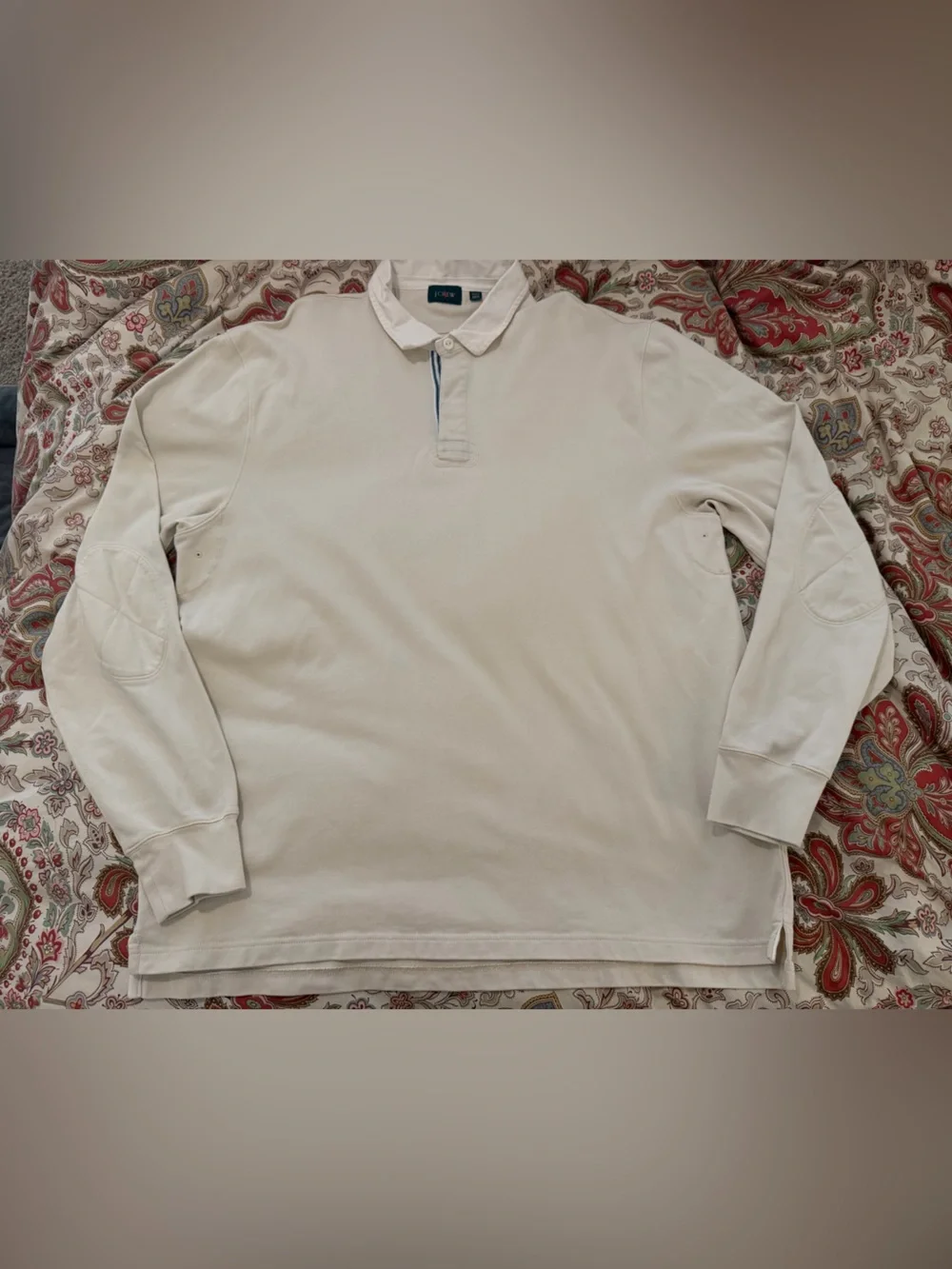 J. CREW 2025 Rugby Shirt with Striped Placket Natural Size XXL Tall Preppy